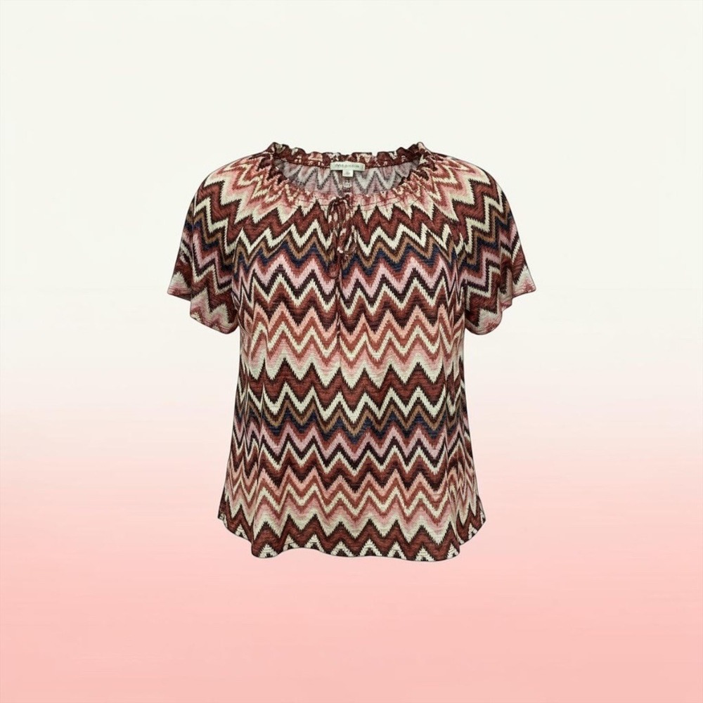 Faded Glory Womens 3X Plus Boho Chevron Zigzag Smocked Neck Peasant Top Blouse